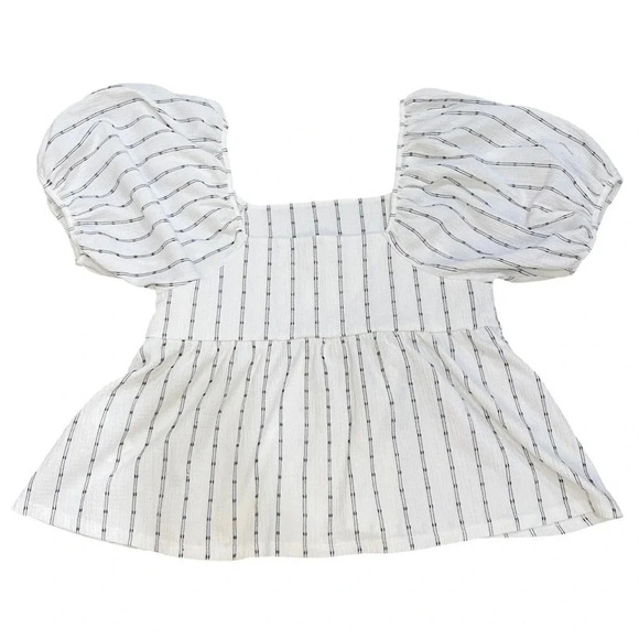 Madewell Puff-Sleeve Empire Top white and black Size  Medium - Picture 8 of 14